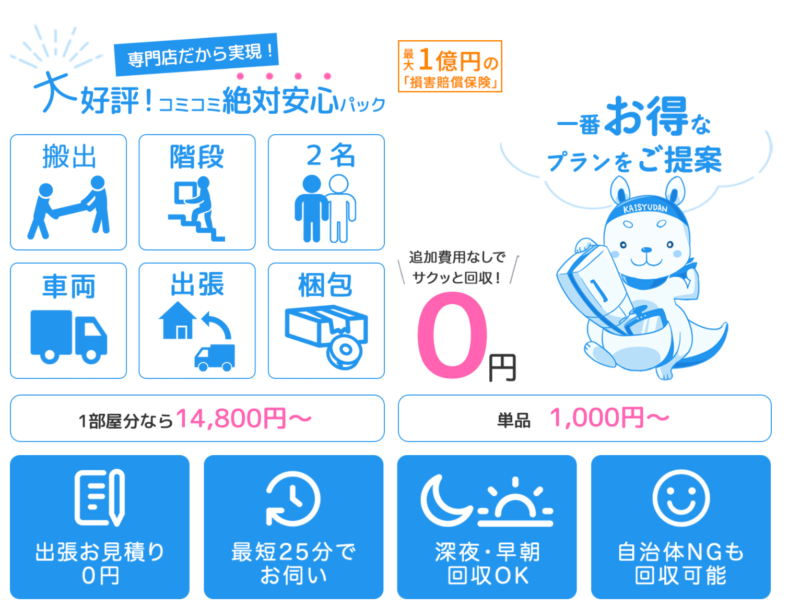 不用品回収なんでも回収団のパック料金